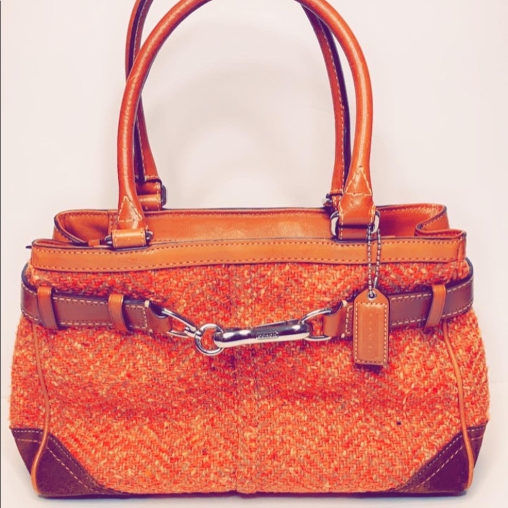 COACH Hampton Herringbone Authentic Wool Leather Vintage Shoulder Bag